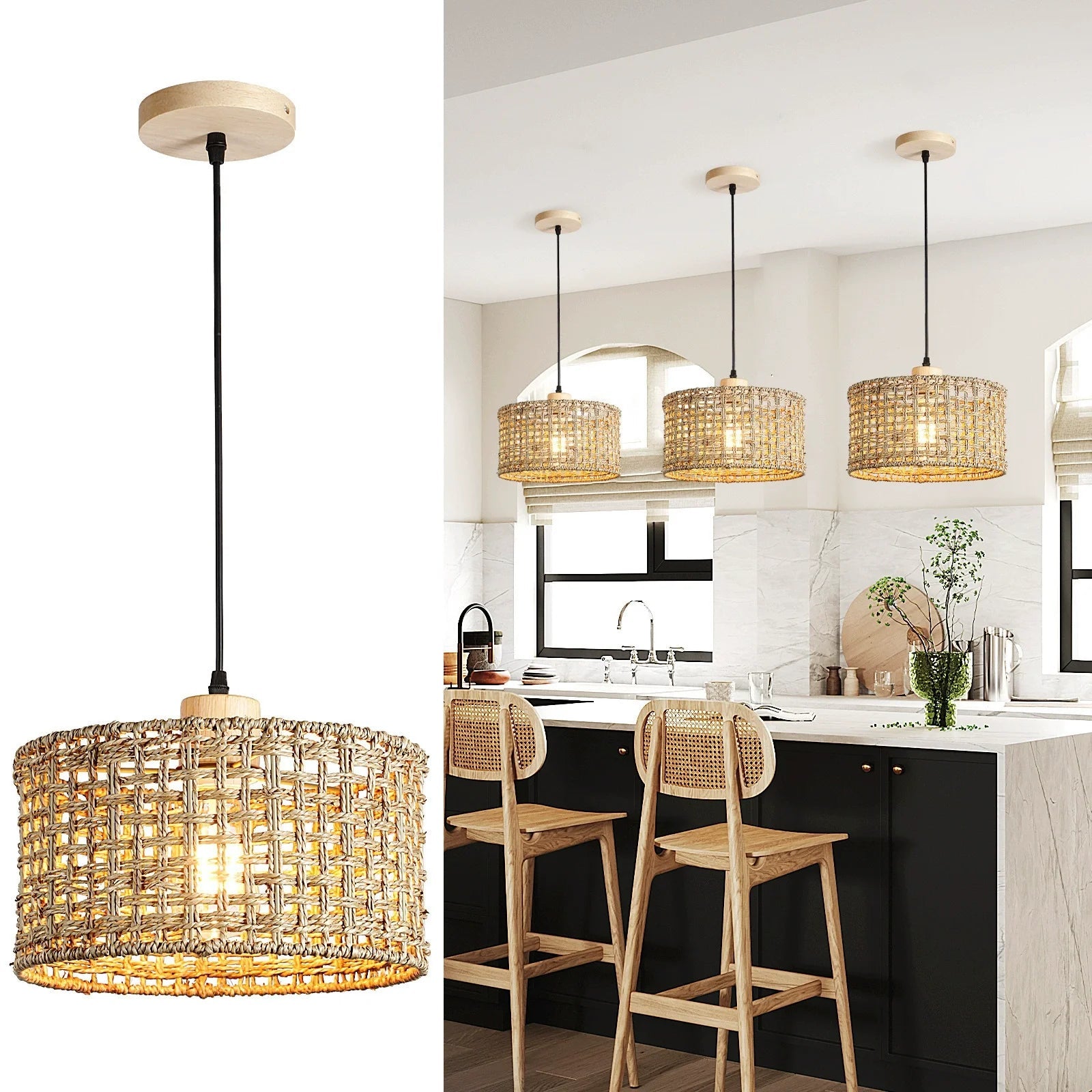Handgeflochtene - Rattan-Pendelleuchte E26