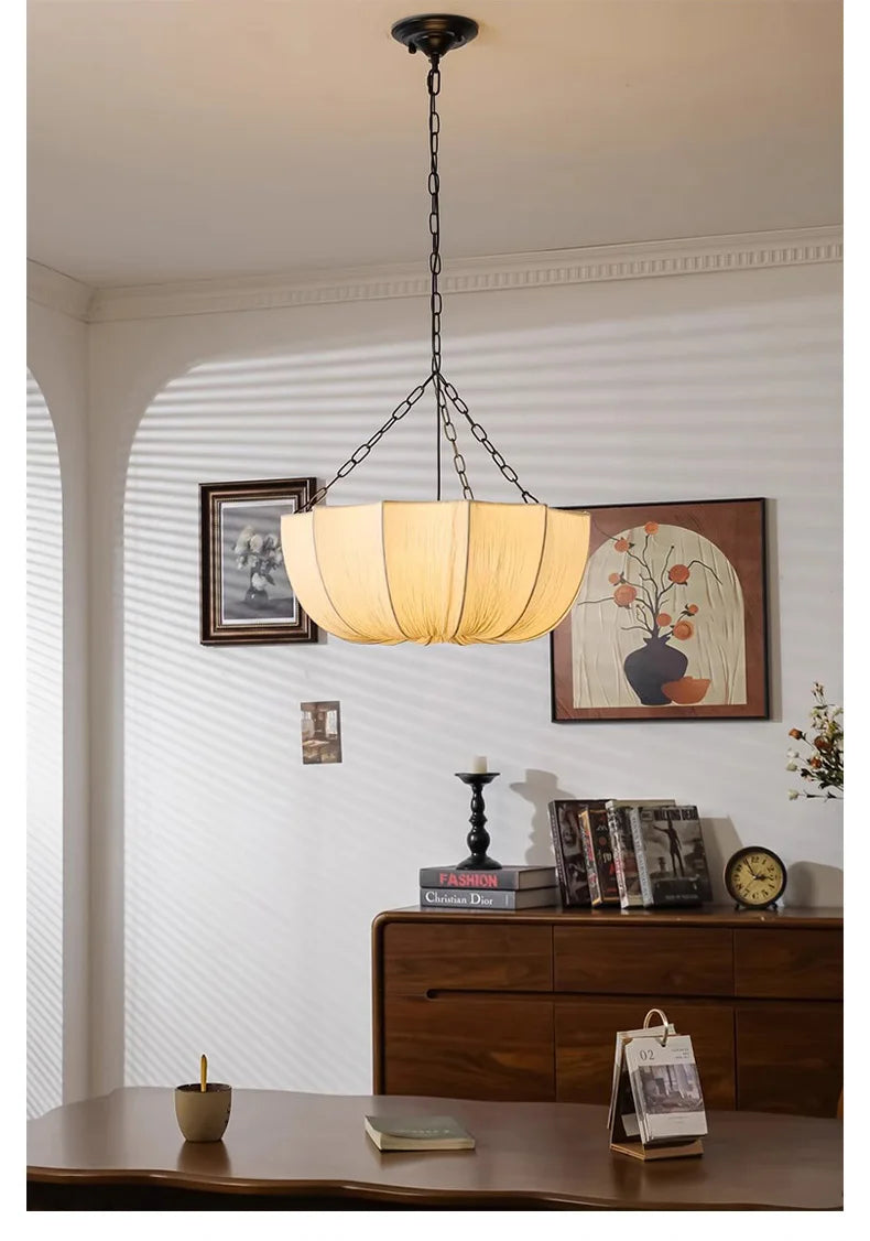 Lucero - Wabi-Sabi Stoff-Pendelleuchte in Beige mit 3 LEDs