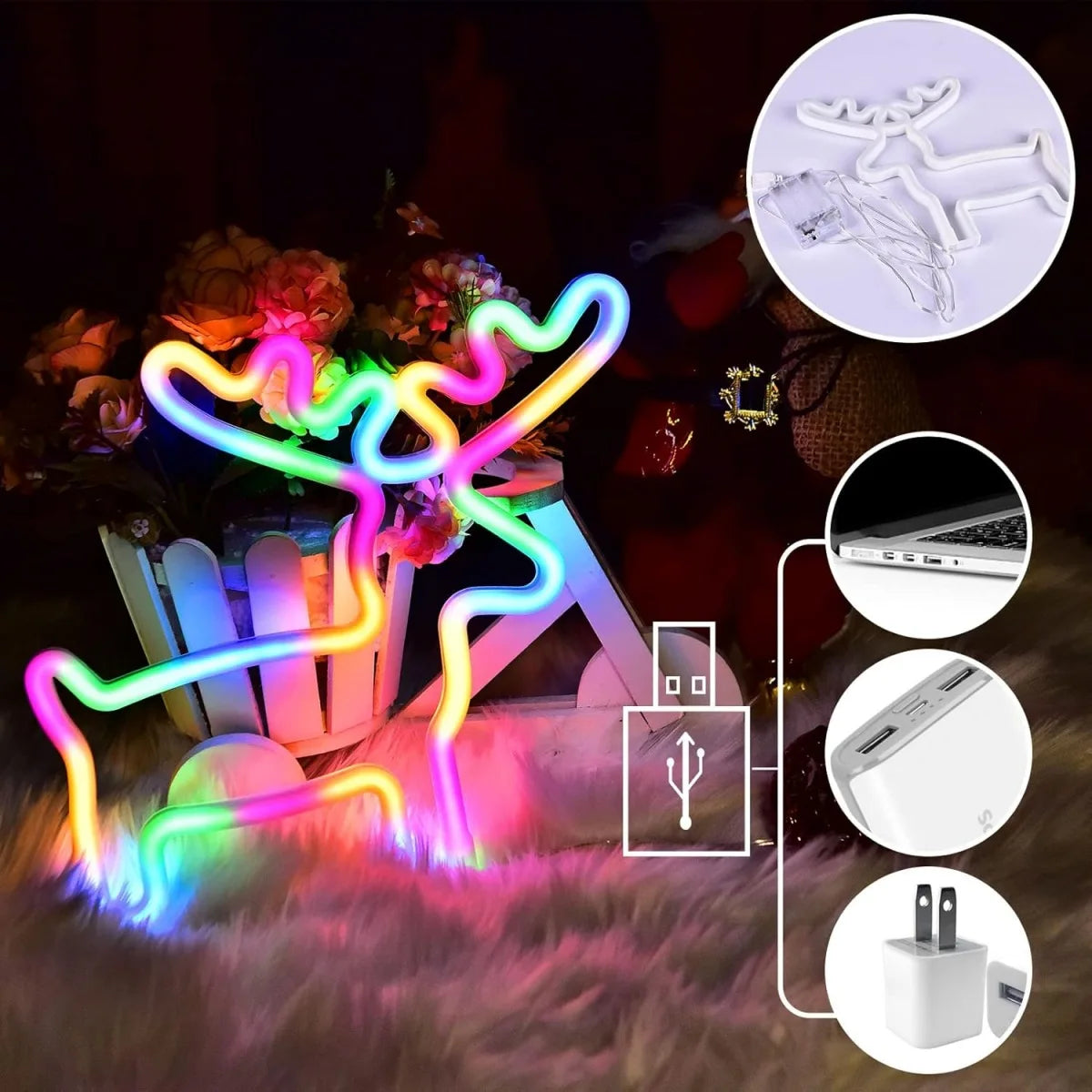 Rentier-Strumpfbaum - LED-Neon-Weihnachtsdekoration