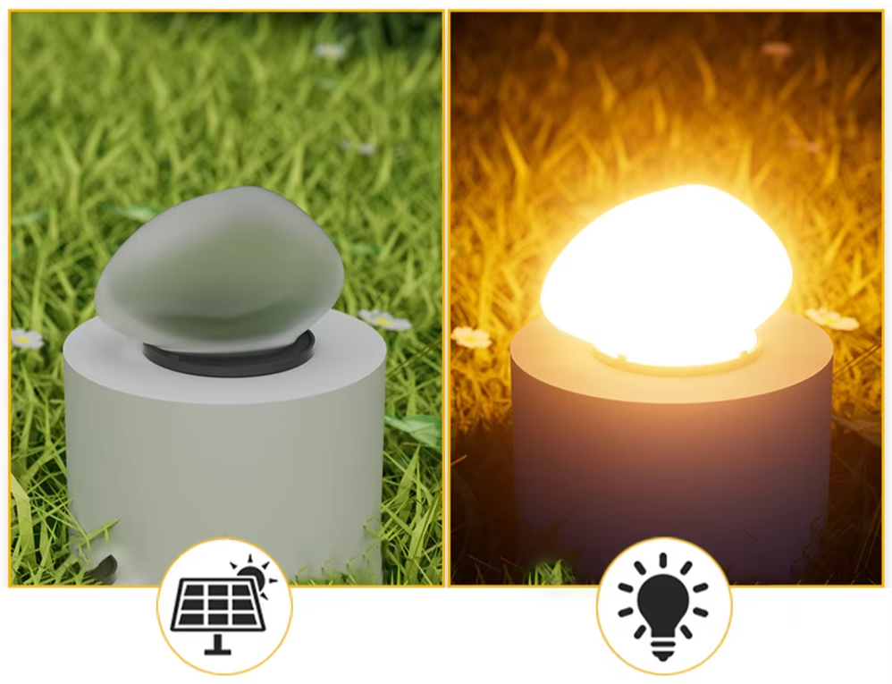 Routa - Solar-Gartenleuchte im Kieselstein-Design aus Glas