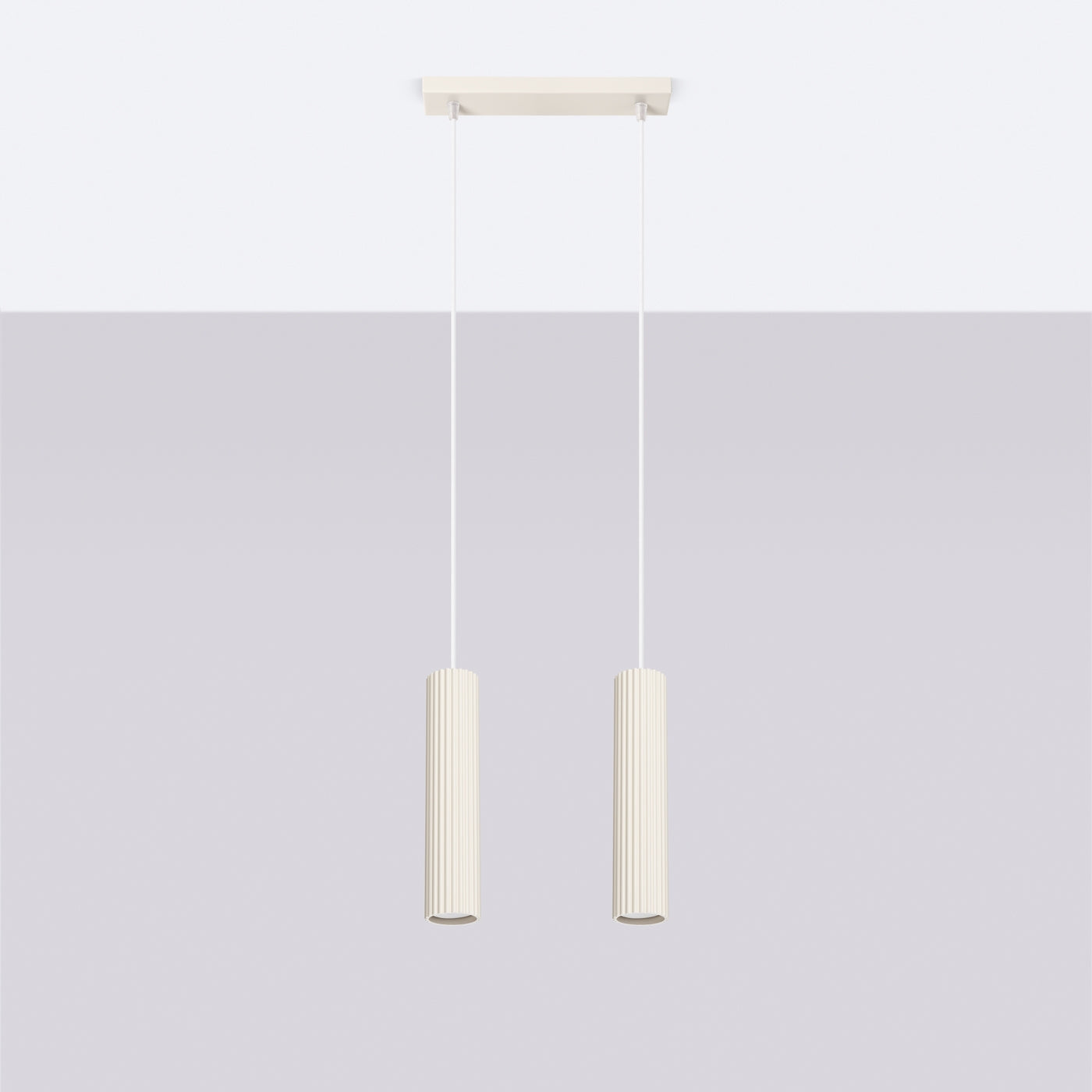 Zenita - Pendelleuchte, 2-flammig, beige, geripptes