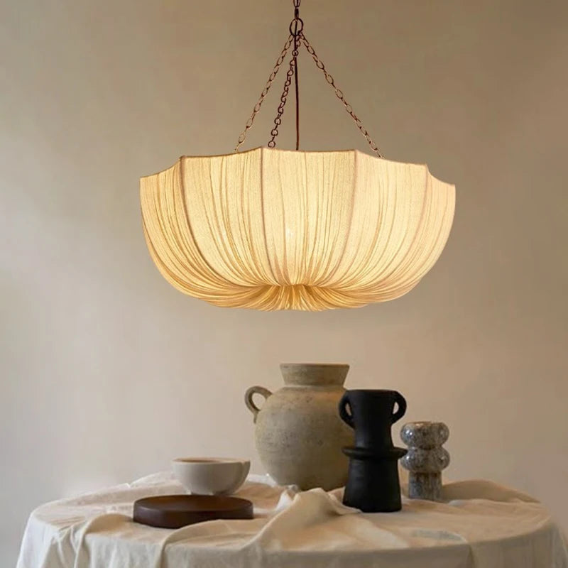 Lucero - Wabi-Sabi Stoff-Pendelleuchte in Beige mit 3 LEDs