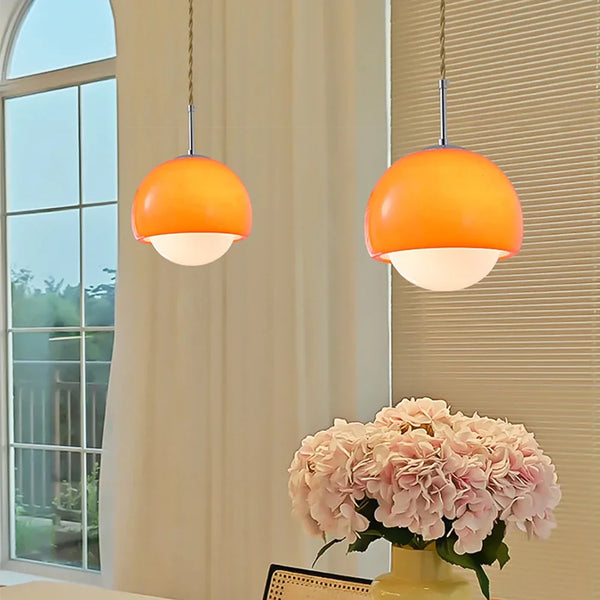 Aurela - Bauhaus-Glaspendelleuchte, orange/beige