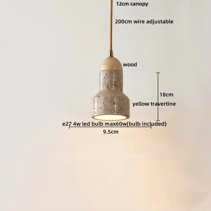 Wabi - Sabi Pendelleuchte aus Travertin und Holz