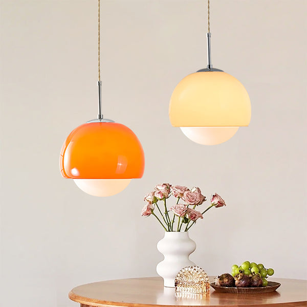Aurela - Bauhaus-Glaspendelleuchte, orange/beige