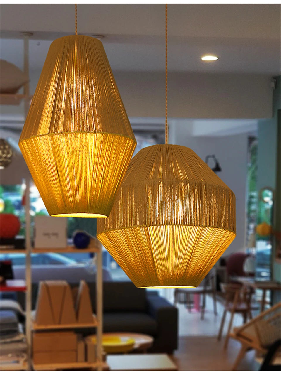 Rattan - Candy Pendelleuchte aus Hanfseil