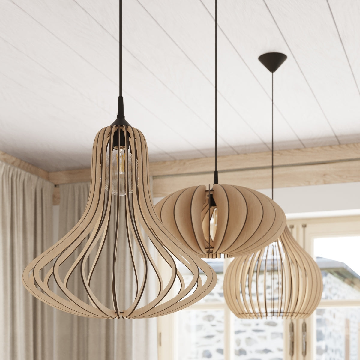 Halona - Pendelleuchte aus Holz, 40 cm Durchmesser
