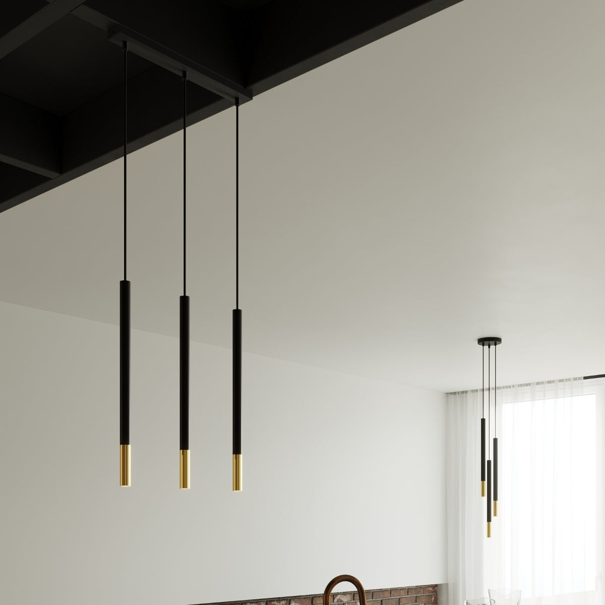 Celira - 3-flammige Pendelleuchte, Schwarz/Gold