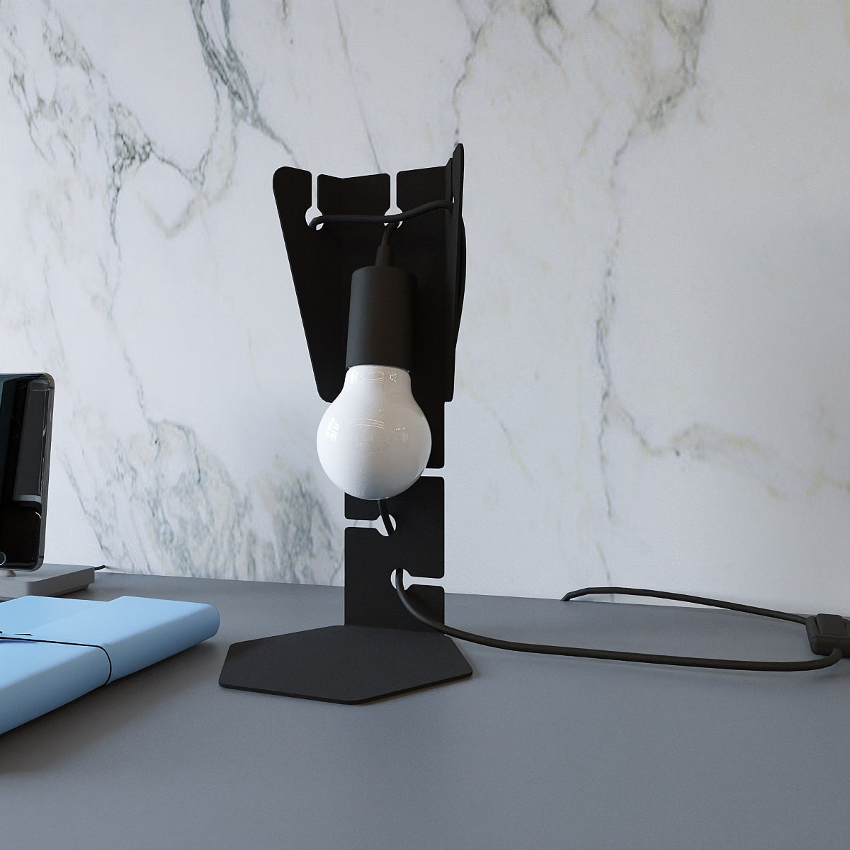 Mirela - Tischlampe schwarz mit Notiz- & Stifthalter