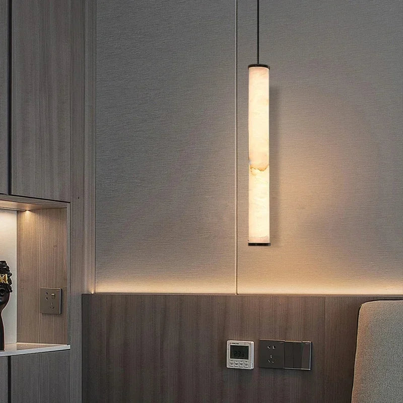 Celira - Marmor-Pendelleuchte in Weiß mit Kupferfinish