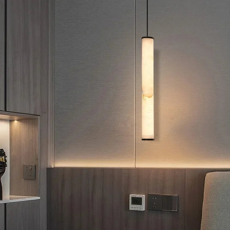 Celira - Marmor-Pendelleuchte in Weiß mit Kupferfinish