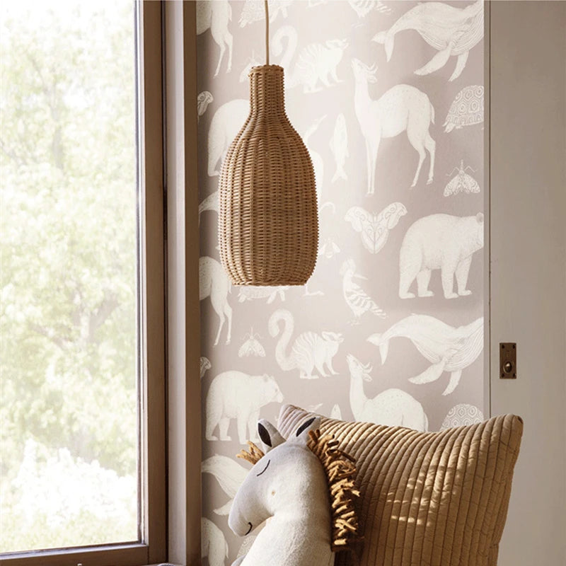 Handgeflochtene - Rattan-Pendelleuchte in Boho-Beige