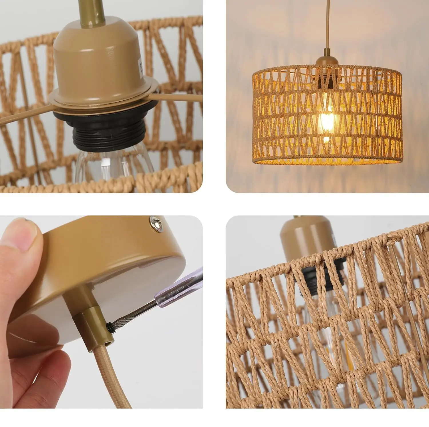 Handgeflochtene - Rattan-Pendelleuchte E26