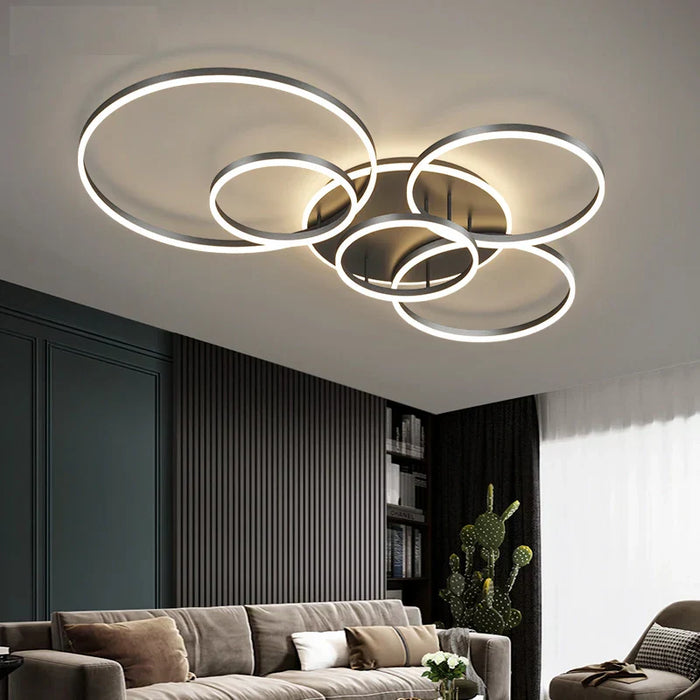 Rondea - Moderne schwarze LED-Deckenleuchte mit 5/6 Ringen