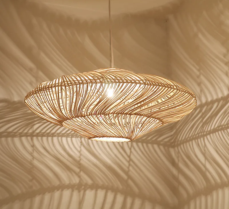 Japanische - Wabi-Sabi-Rattan-UFO-Pendelleuchte E27