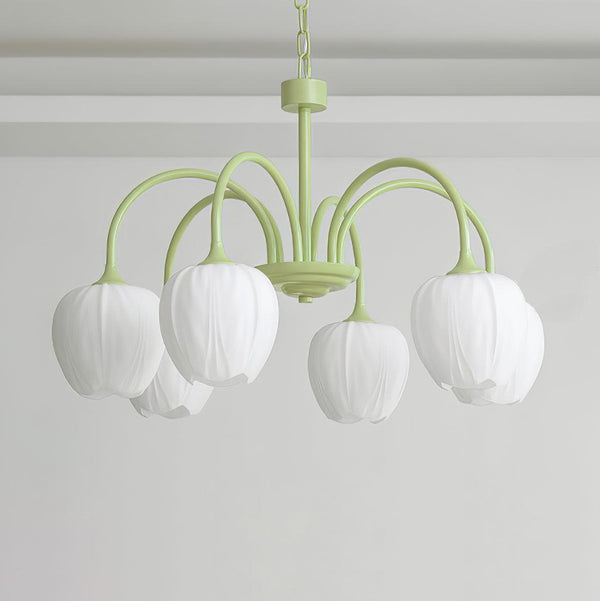 Tulpenförmiger - Matcha-Kronleuchter aus Glas und Metall