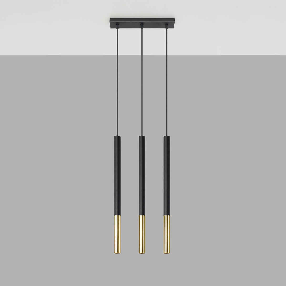 Stella - Dreiflammige Pendelleuchte, schwarz/gold, 90 cm,