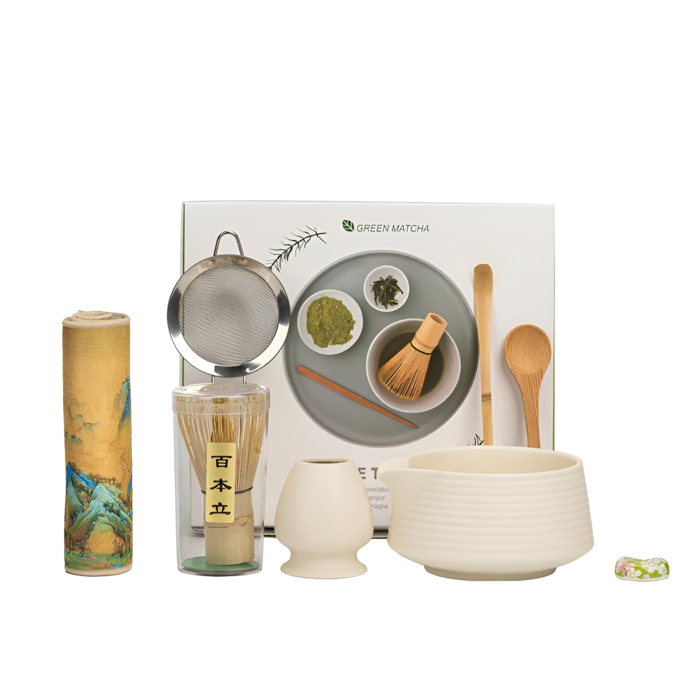 Premium - Matcha Set 8-tlg aus Keramik & Bambus
