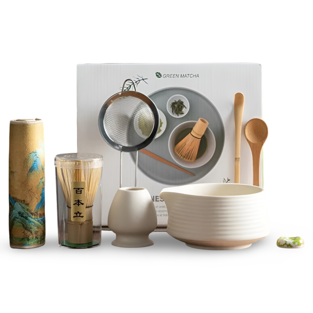 Premium - Matcha Set 8-tlg aus Keramik & Bambus