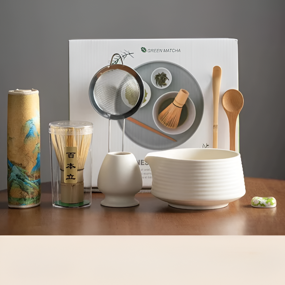 Premium - Matcha Set 8-tlg aus Keramik & Bambus