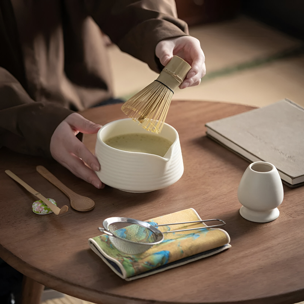 Premium - Matcha Set 8-tlg aus Keramik & Bambus