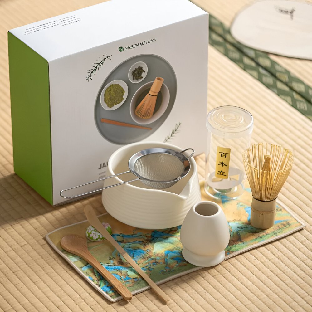 Premium - Matcha Set 8-tlg aus Keramik & Bambus
