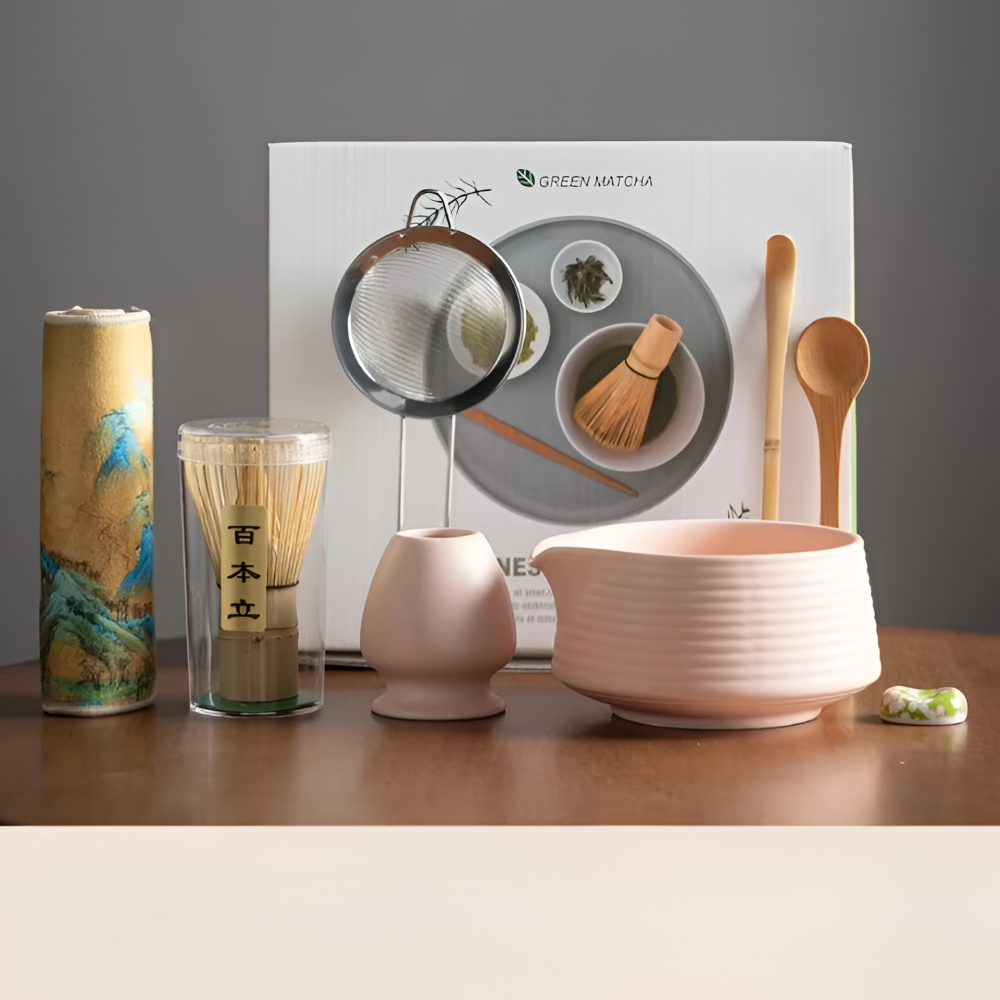 Premium - Matcha Set 8-tlg aus Keramik & Bambus