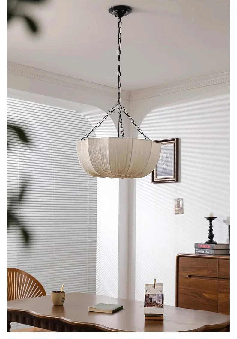 Lucero - Wabi-Sabi Stoff-Pendelleuchte in Beige mit 3 LEDs