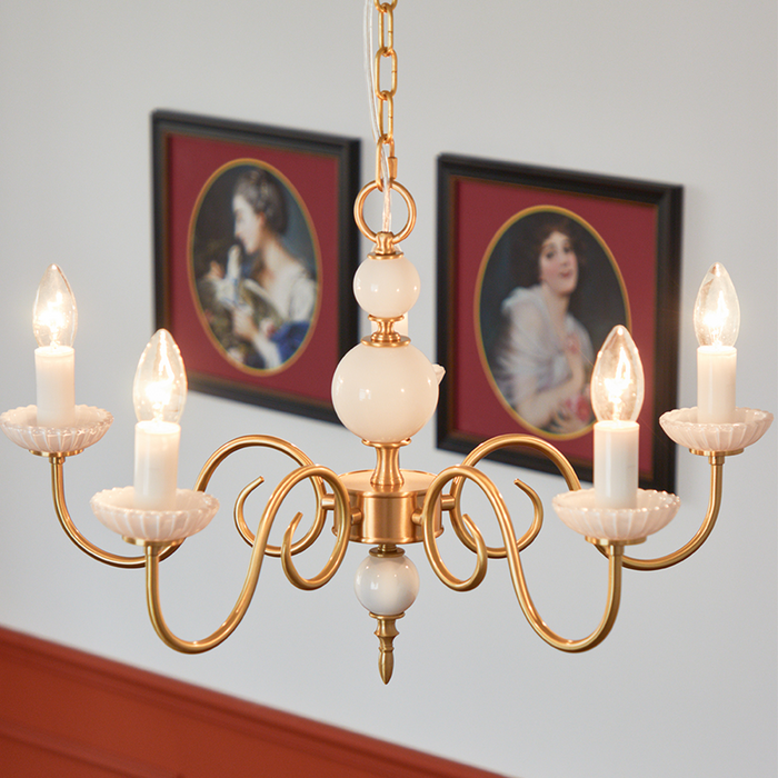 Creme - Glas Kronleuchter E14 3/5-flammig