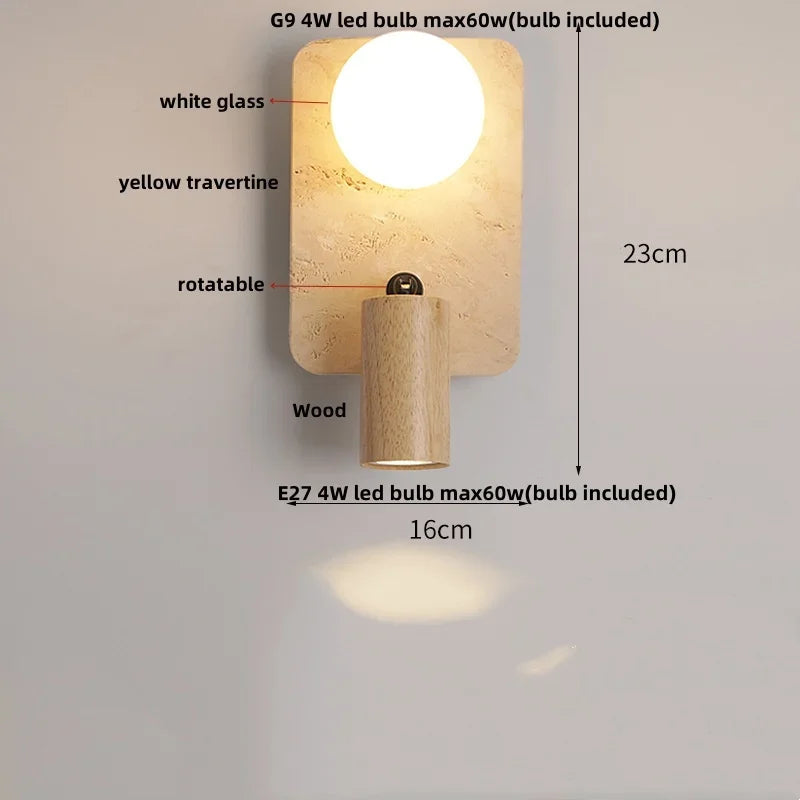 Skandinavische - Wandleuchte aus Naturstein und mattweißem