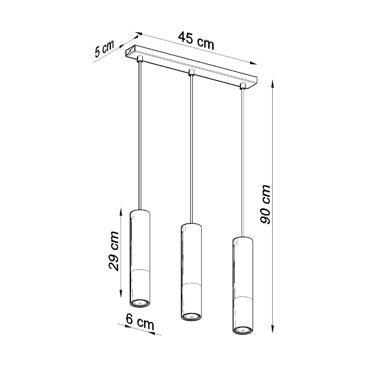 GU10 - 3-flammige Pendelleuchte, Stahl, Schwarz/Chrom