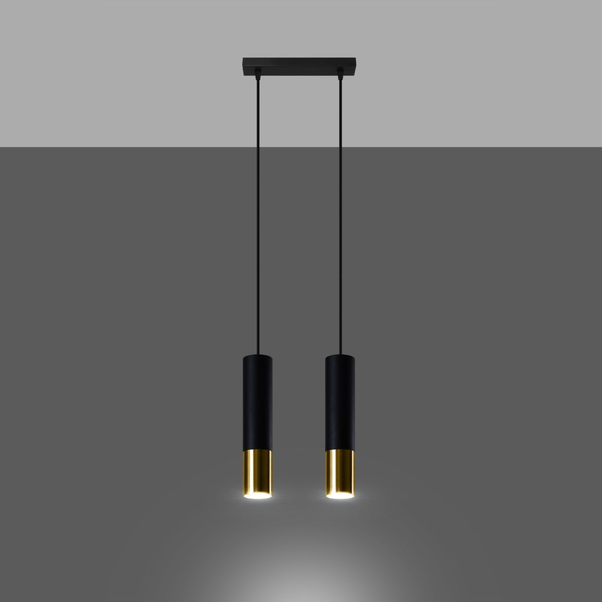 Lumio - Zweiflammige Pendelleuchte, schwarz/gold, aus Stahl