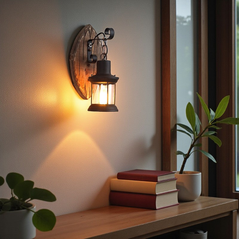 Weatherix - Vintage Holz-Wandleuchte mit Eisenschirm