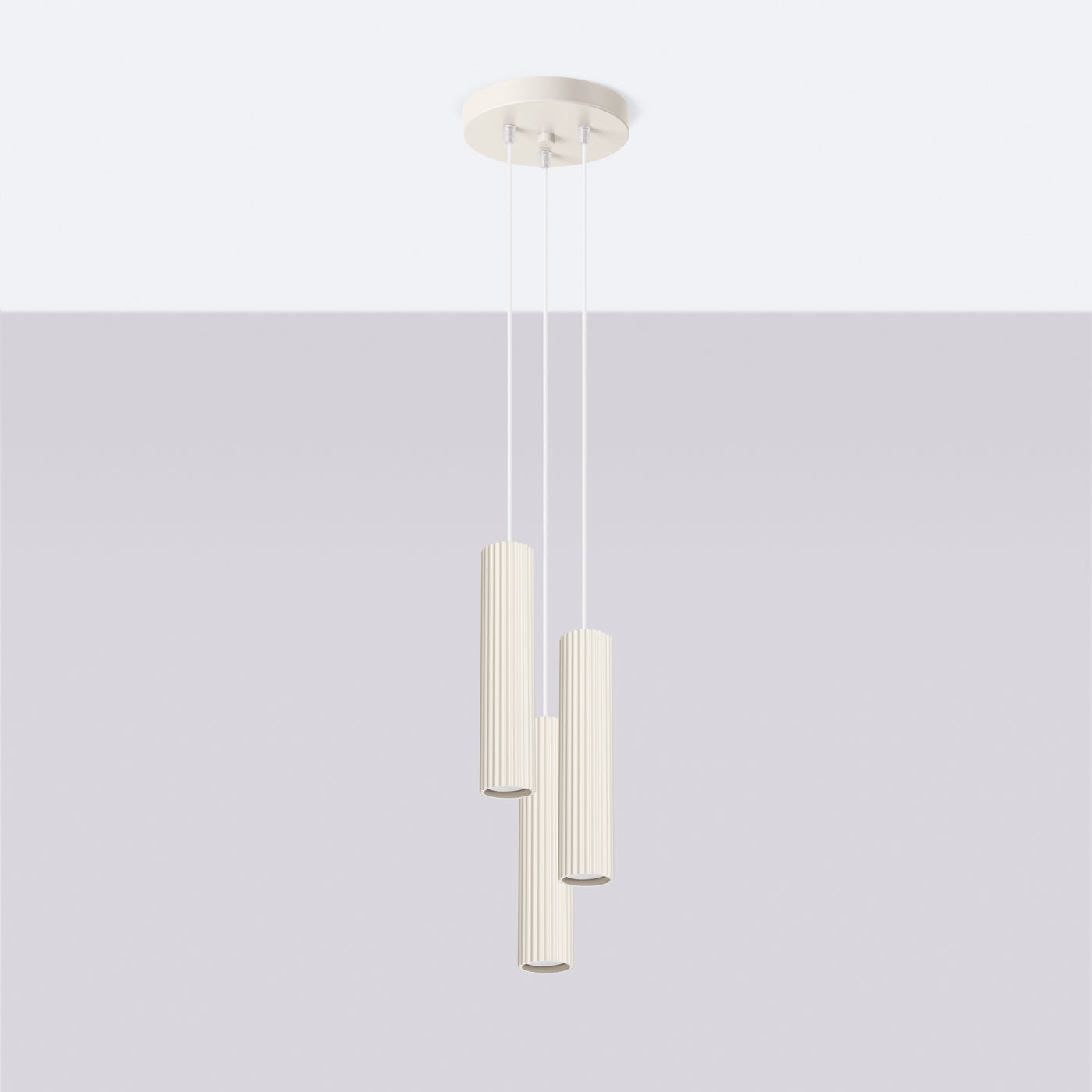 Tabora - Beige 3-flammige Pendelleuchte mit geriffelten