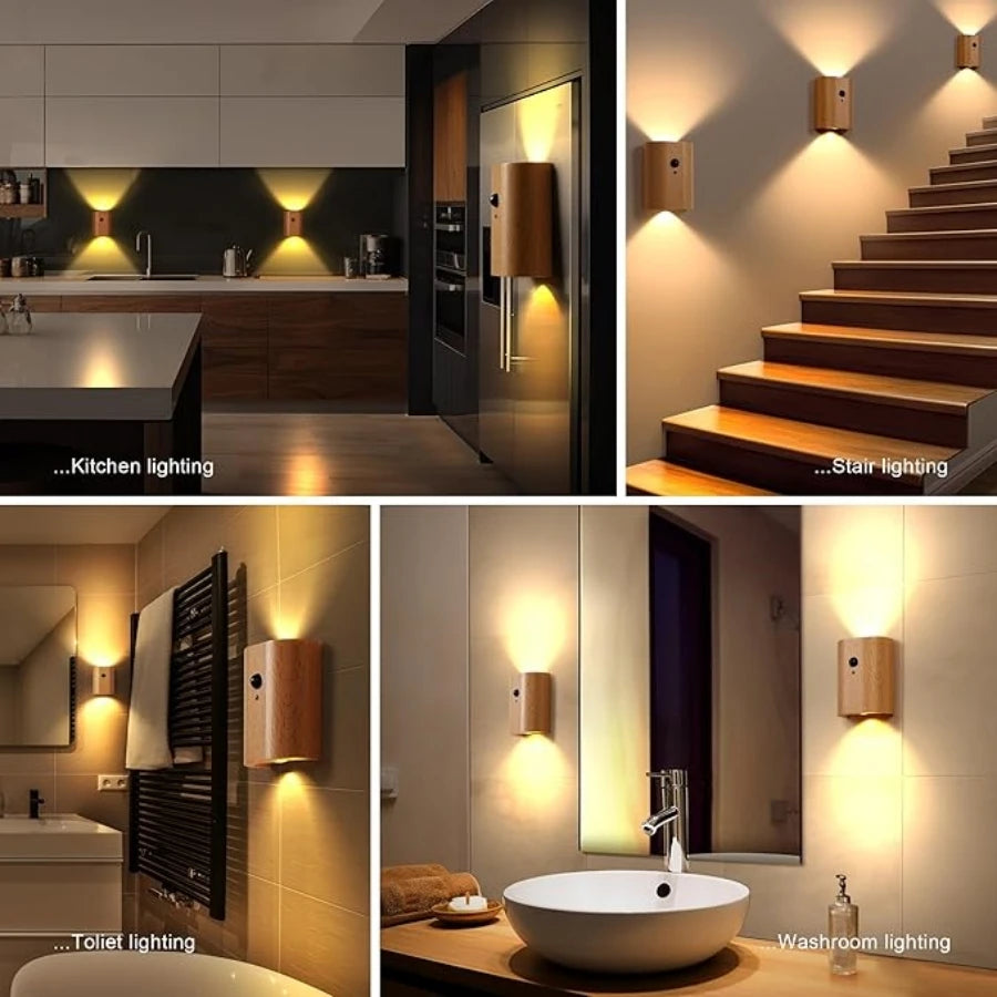 LumiHout - Wandlampe Holz mit Bewegungsmelder, Up & Down LED