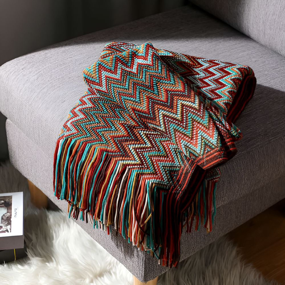 AcrylZag Plaid - Leichte Handgestrickte Boho Fleecedecke mit Quastendesign