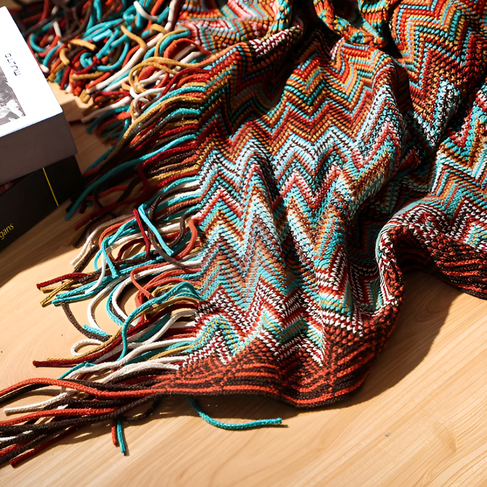 AcrylZag Plaid - Leichte Handgestrickte Boho Fleecedecke mit Quastendesign
