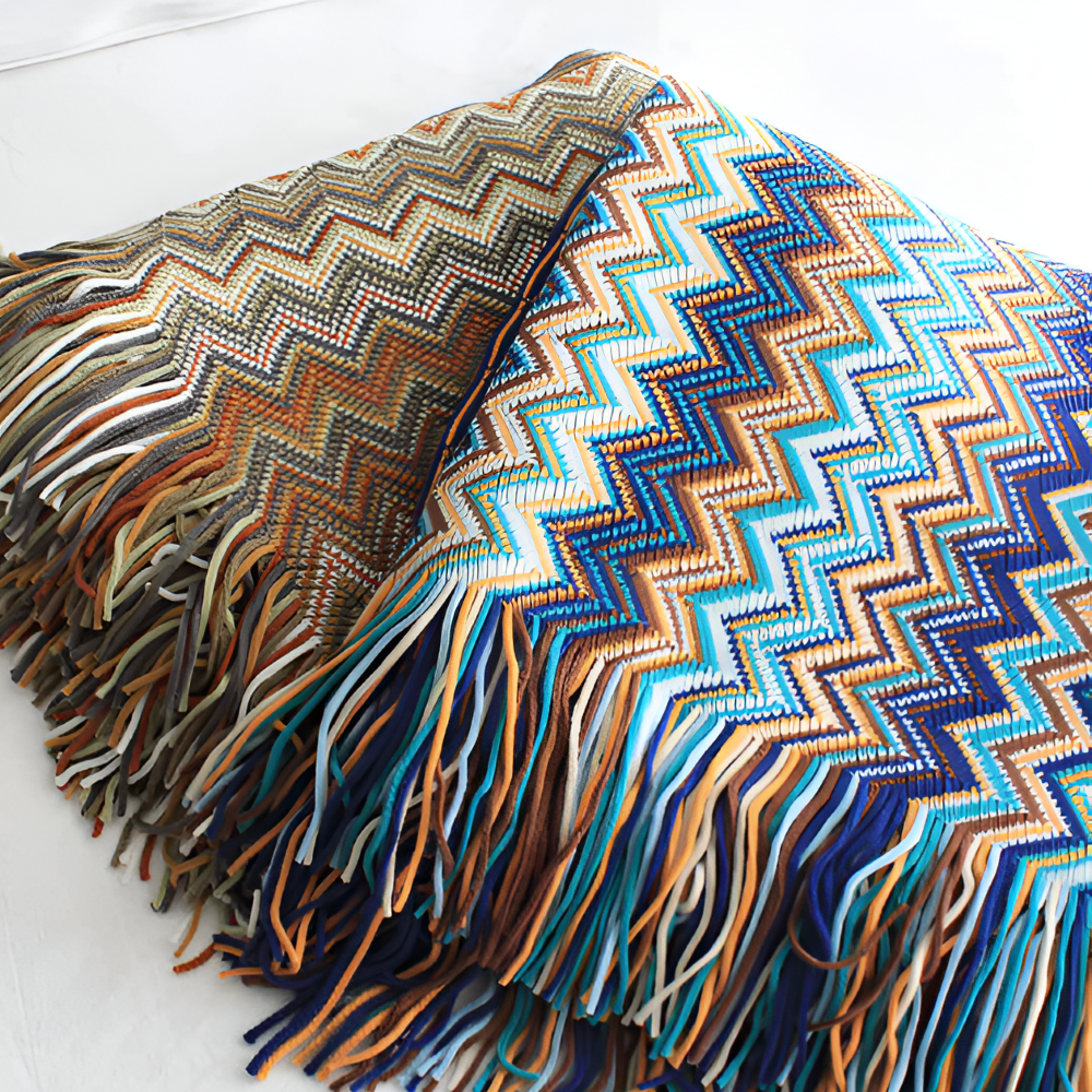 AcrylZag Plaid - Leichte Handgestrickte Boho Fleecedecke mit Quastendesign