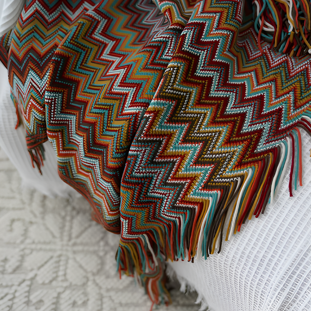 AcrylZag Plaid - Leichte Handgestrickte Boho Fleecedecke mit Quastendesign