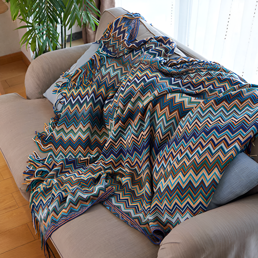 AcrylZag Plaid - Leichte Handgestrickte Boho Fleecedecke mit Quastendesign