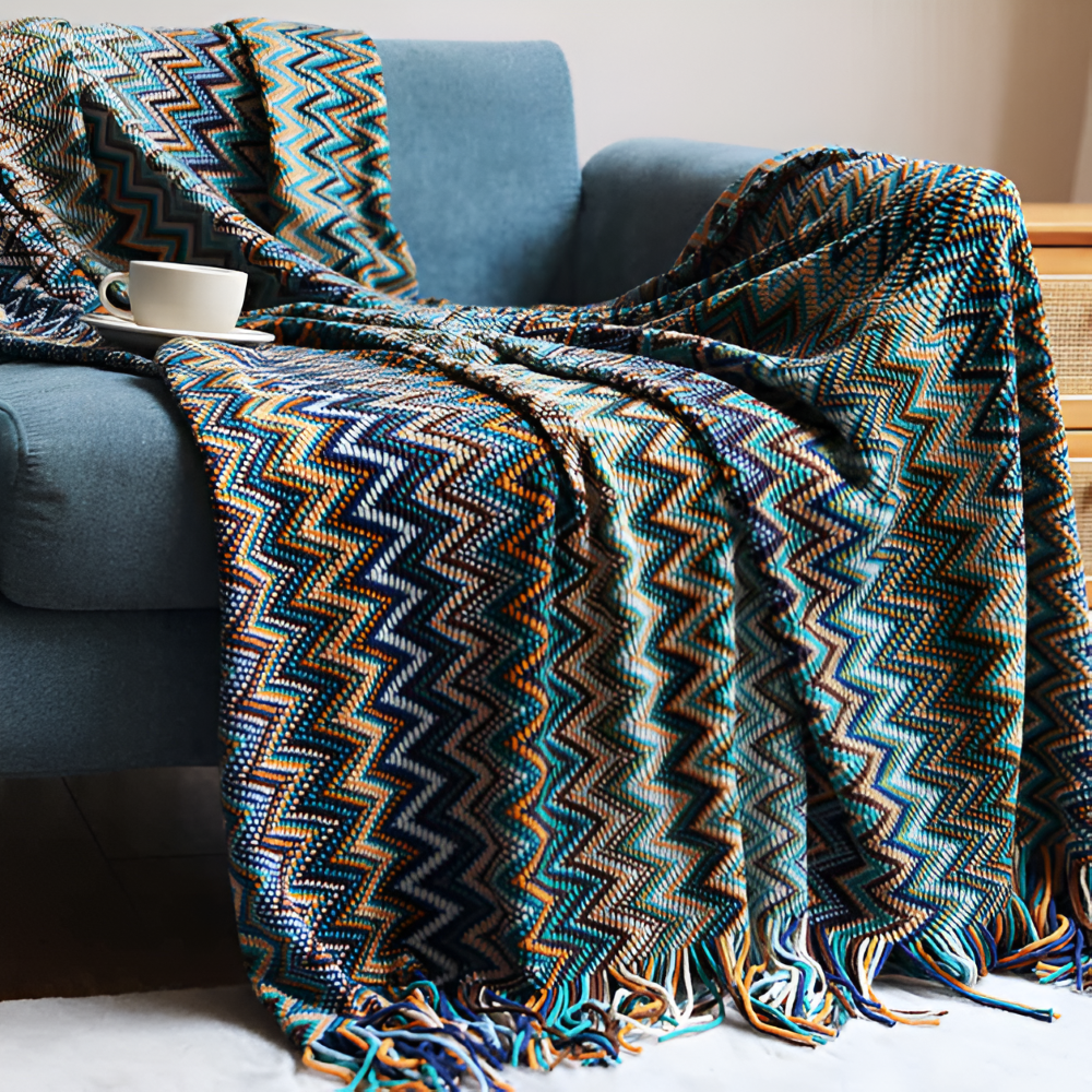 AcrylZag Plaid - Leichte Handgestrickte Boho Fleecedecke mit Quastendesign