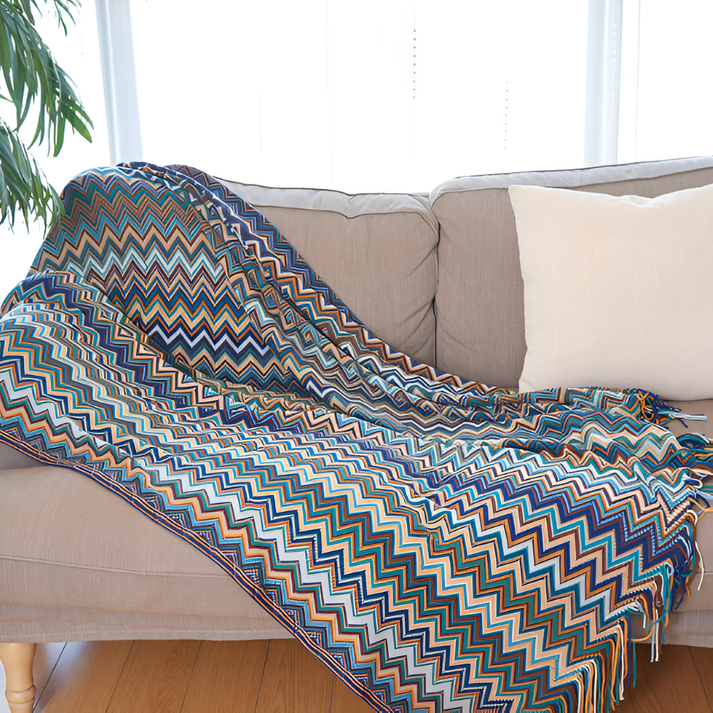 AcrylZag Plaid - Leichte Handgestrickte Boho Fleecedecke mit Quastendesign