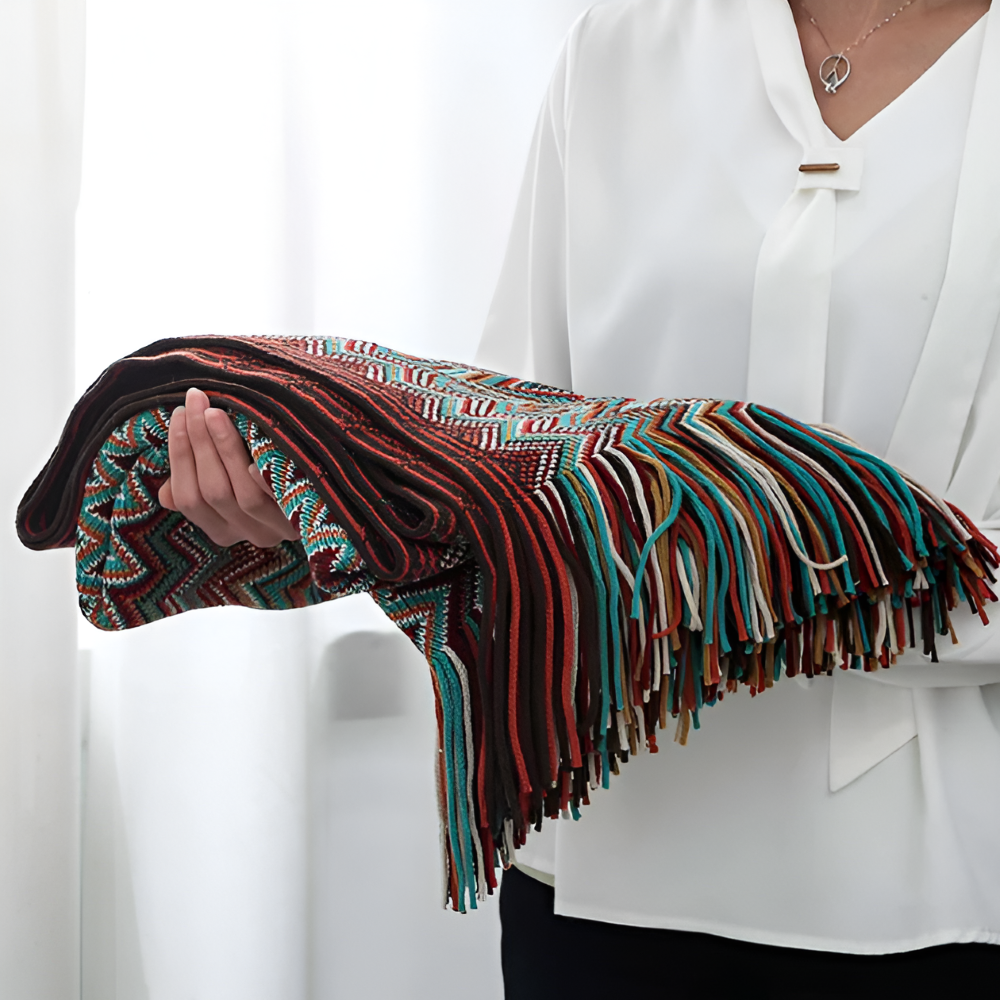 AcrylZag Plaid - Leichte Handgestrickte Boho Fleecedecke mit Quastendesign