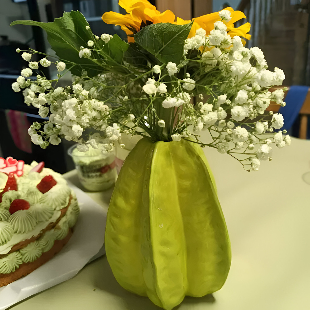 Artisan Gefertigter Keramik Sternfrucht Blütenvase - Auffälliges Dekoratives Wohnaccessoire