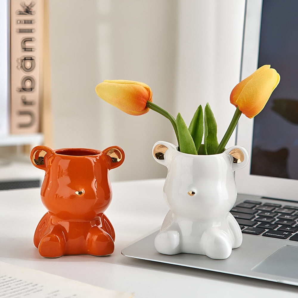 Artisan Skandinavisches Bären Design Keramikvase – Auffälliges Wohnaccessoire