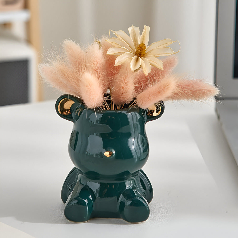 Artisan Skandinavisches Bären Design Keramikvase – Auffälliges Wohnaccessoire