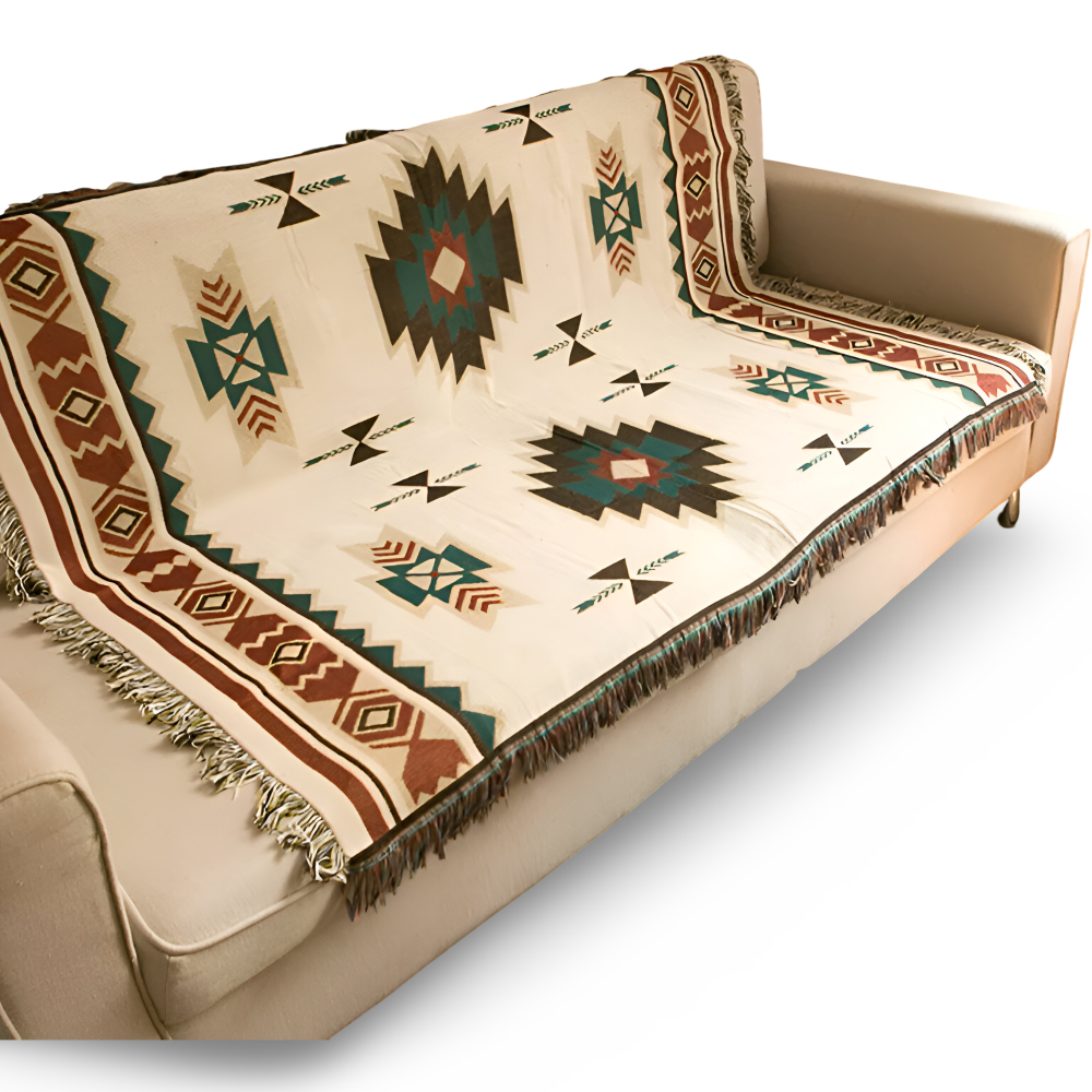 BohoFab Decke - Luxe Boho Blanket Throw - Geometrische Ethnic Tassel Tapestry Decke