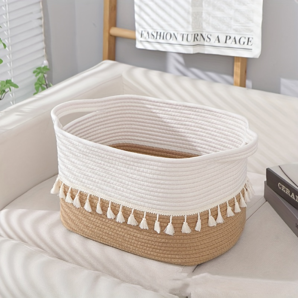Boho - Aufbewahrungskorb aus geflochtener Baumwolle mit