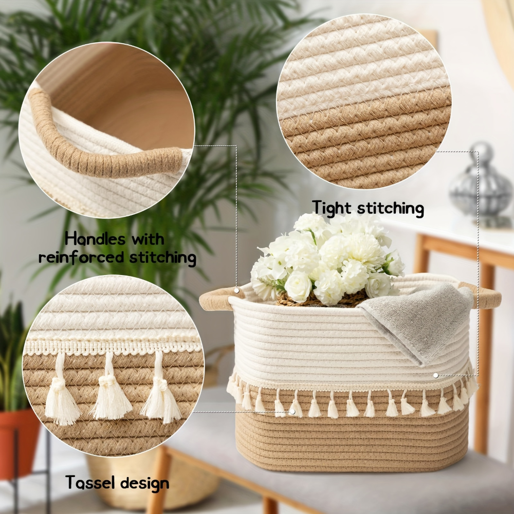 Boho - Aufbewahrungskorb aus geflochtener Baumwolle mit