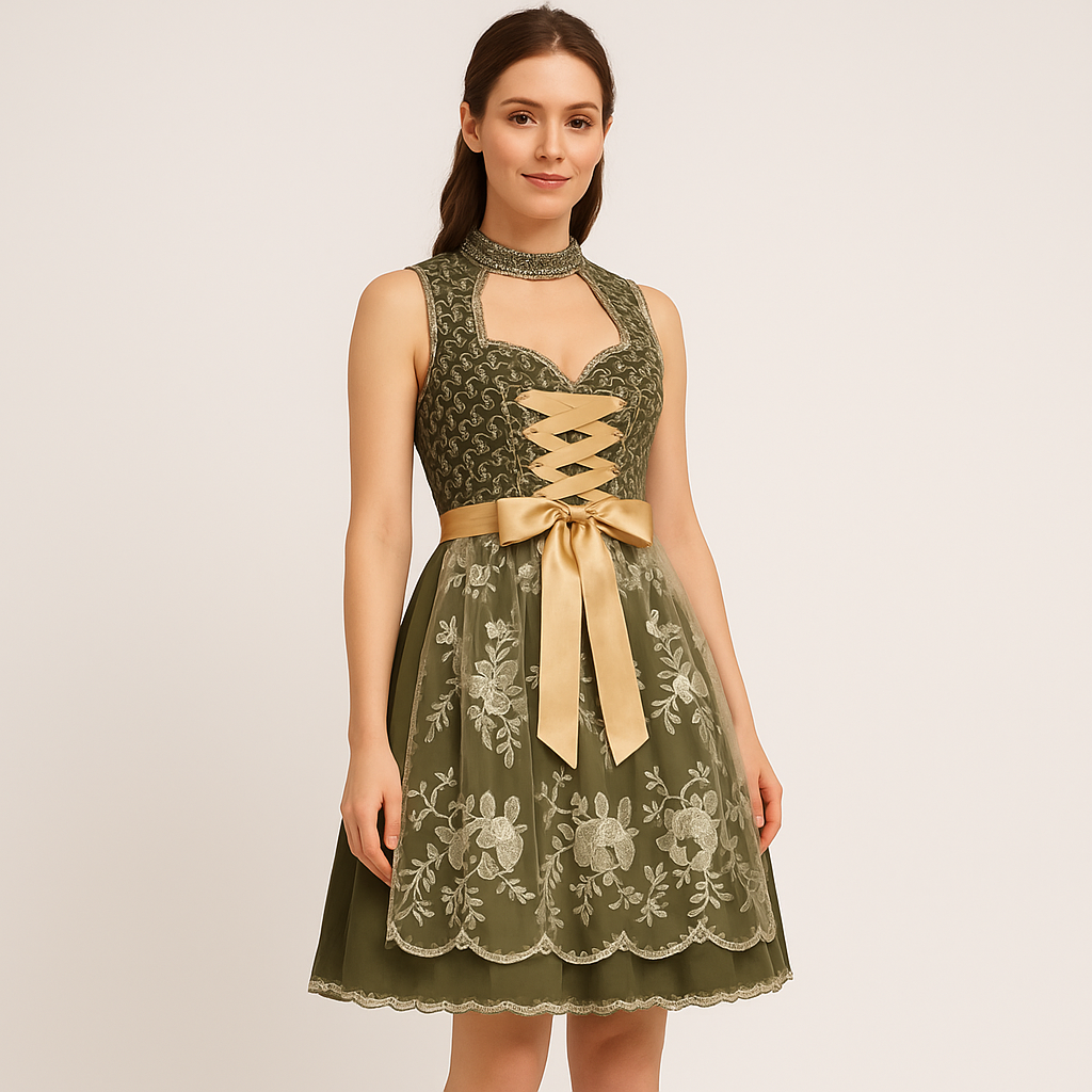 Damen Bayerisches Dirndl mit Schnürmieder und Schürze